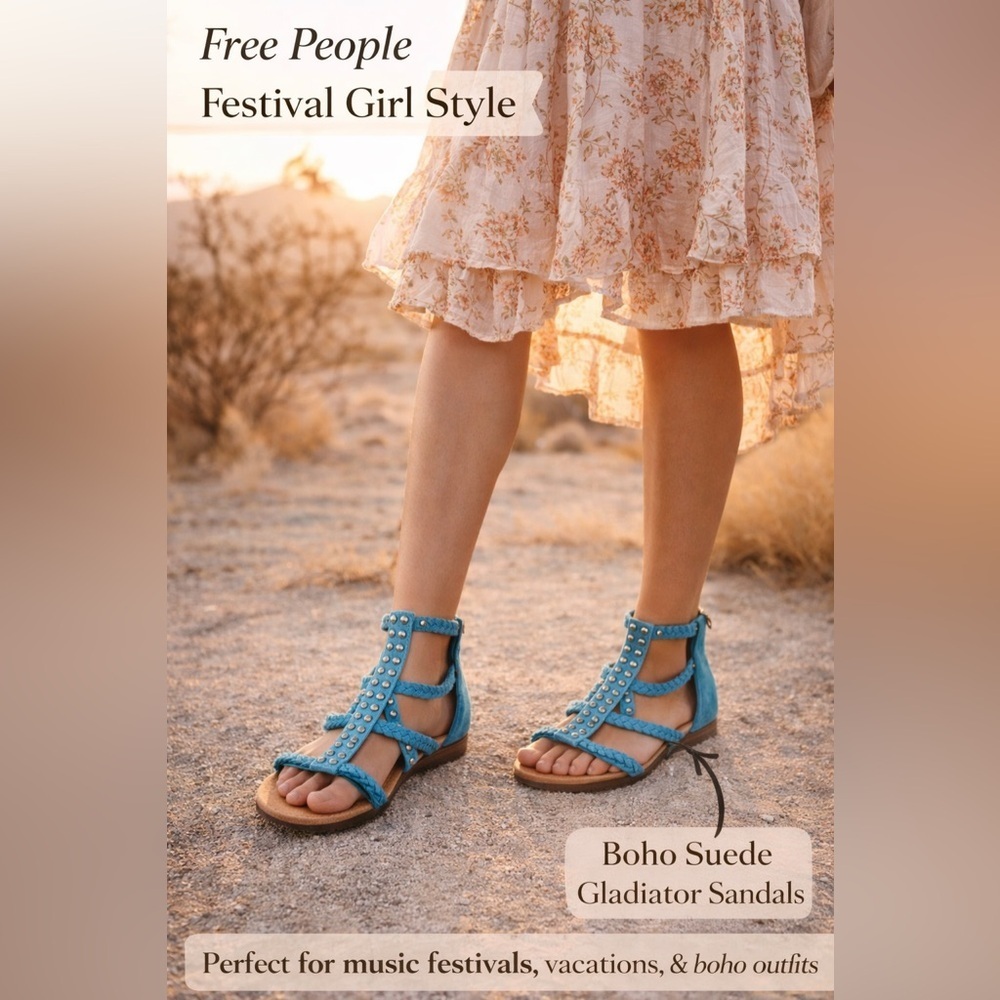 Minnetonka boho festival suede gladiator studded hippie chic sandal in turquoise